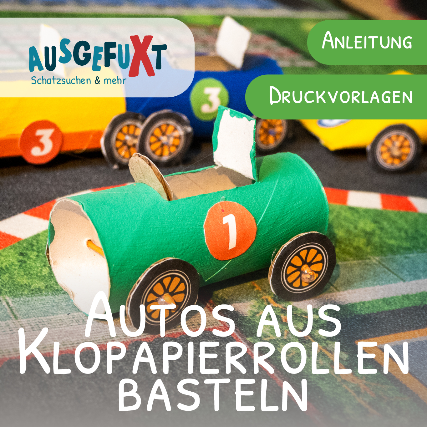 Autos aus Klopapierrollen basteln - Anleitung & Druckvorlagen