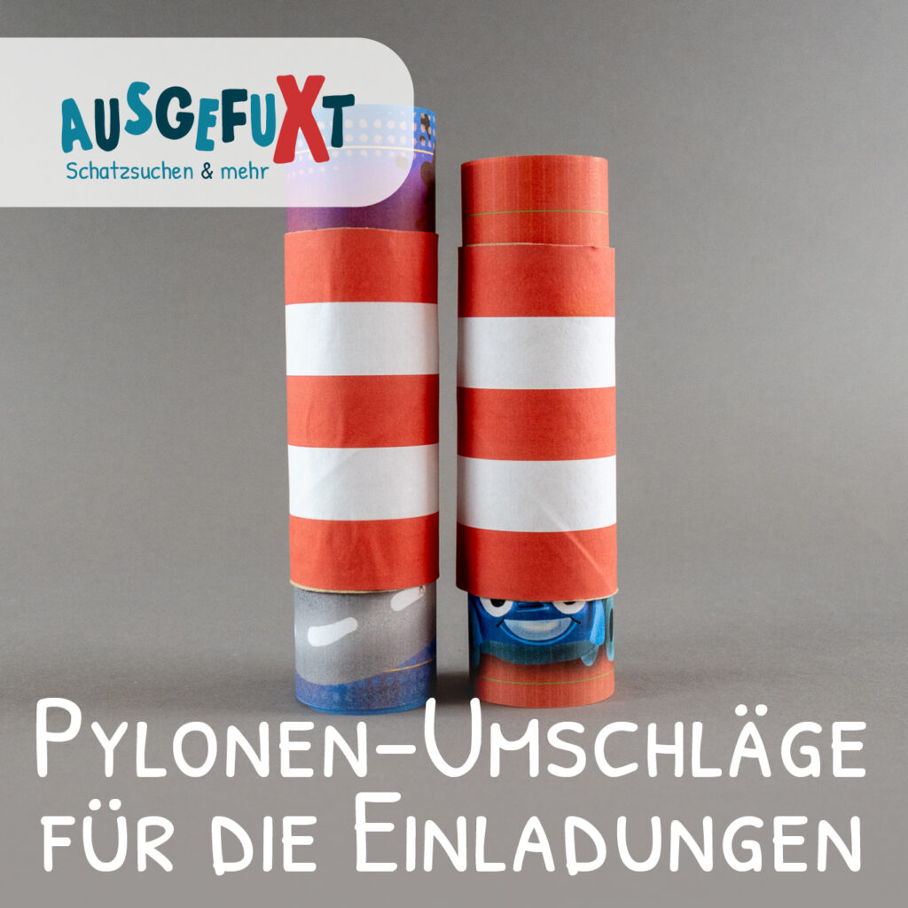 Pylonen-UmschlÃ¤ge fÃ¼r die Einladungen zu einer Rennauto-Party