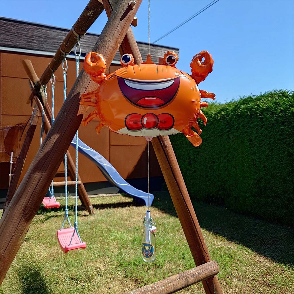 Ein Folienballon mit Flaschenpost Ein Folienballon mit Flaschenpost